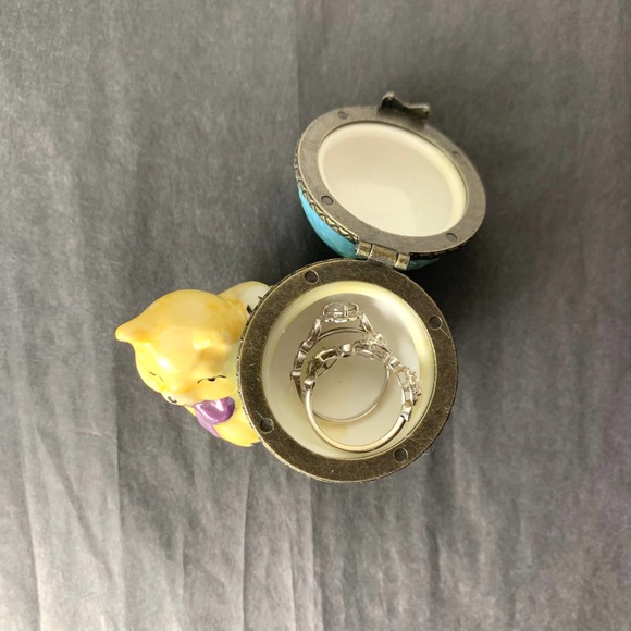 90s Cat Earring or Ring Box Ceramic Jewelry Container Vintage - Picture 11 of 12